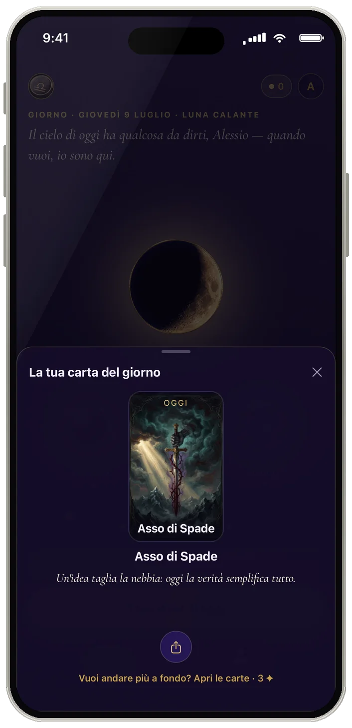 La carta del giorno rivelata nell’app Luna: l’Asso di Spade, gratis ogni giorno